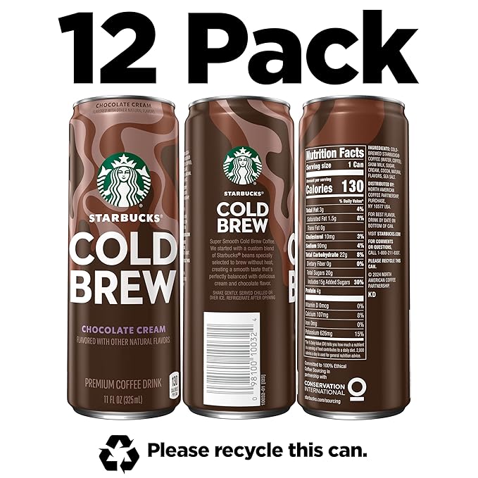 Starbucks Cold Brew Coffee, Chocolate Cream, 11 fl oz Cans (12 Pack), Premium Coffee Drink, Iced