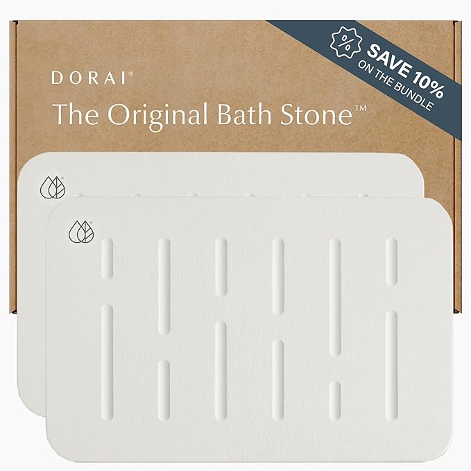 Dorai Home Bath Stone Mat 23.6"x15.4" (2-Pack) – Quick-Dry, Non-Slip Diatomite Stone Bath Mat, Rain
