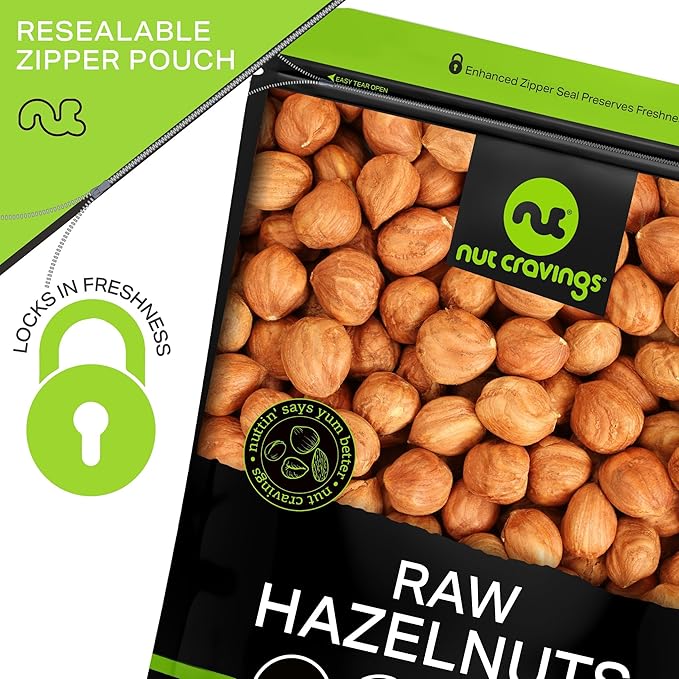 NUT CRAVINGS - Raw Hazelnuts Filberts with Skin, Unsalted, Shelled, (8oz - 1 Pack) Bulk Nuts Packed