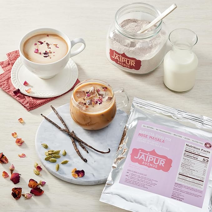 Jaipur Avenue Barista Chai Tea Mix - RoseMasala (without Milk) - Vegan, Preservative-Free
