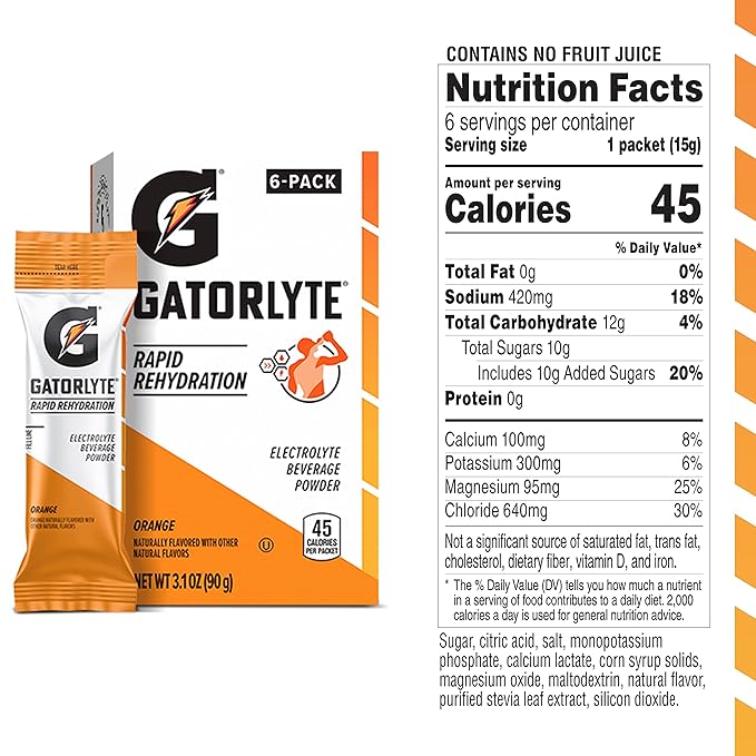 Gatorlyte Powder, Orange, Makes 20 Fl Oz (Pack of 48)