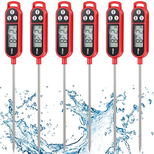 6 Pcs Instant Read Meat Thermometer with Long Probe 9.65 Inch Kitchen Cooking Food Candy Waterproof