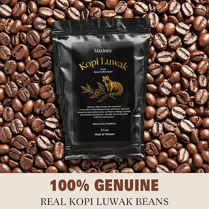 MATINÉE Wild Kopi Luwak Coffee Whole Beans, Medium Roast Luwak Coffee Gifts, Produce of Vietnam
