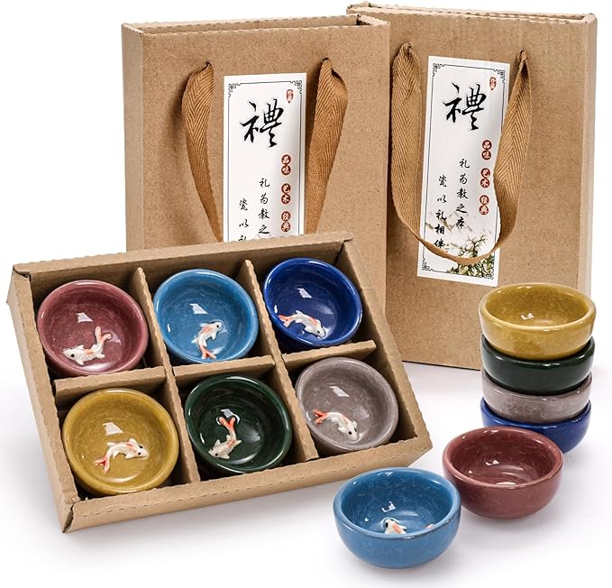 Foraineam 12 Pieces Ceramic Sake Tea Cups, Korean Soju Shot Glasses Sets, 1 oz / 30ml Tiny Sake
