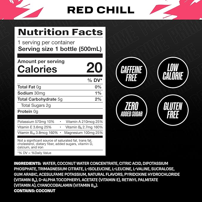 PRIME Hydration ICE RED CHILL, Sports Drinks, Electrolyte Enhanced for Ultimate Hydration, 250mg