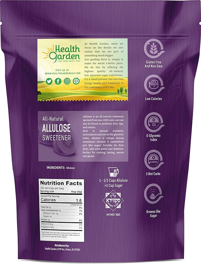 Health Garden Allulose Sweetener - Gluten and Sugar Free - Zero Net Carb - Non GMO - Kosher - Keto