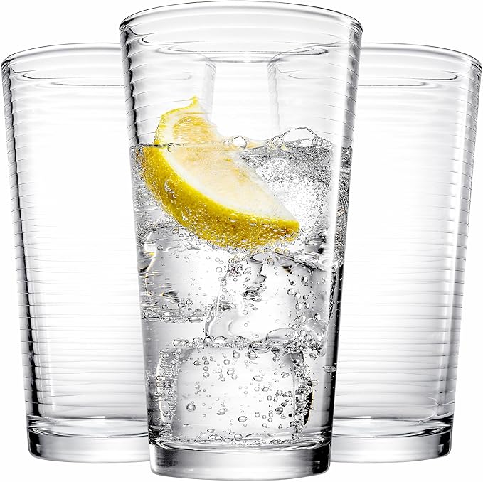Glaver's Drinking Glasses Set of 10 Highball Glass Cups, Premium Quality 17 Oz. Coolers, Ribbed