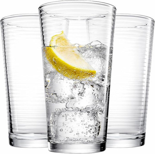 Glaver's Drinking Glasses Set of 10 Highball Glass Cups, Premium Quality 17 Oz. Coolers, Ribbed