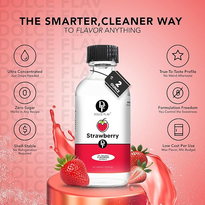 Dolce Flav Strawberry Extract ??2 Ounce Oil-Soluble Kosher, Sugar-Free, Concentrated Berry Flavor