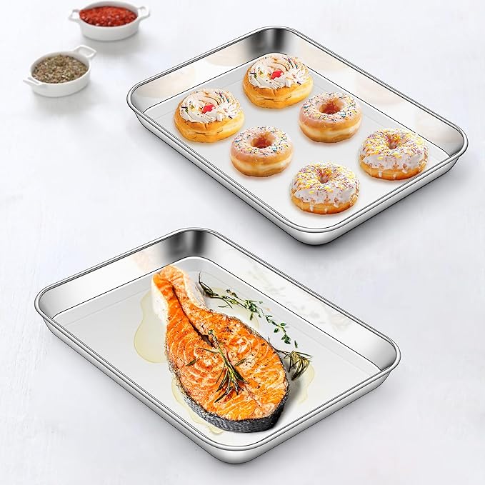 Homikit 2 Pack Baking Sheet, 10 x 8 Inch Stainless Steel Cookie Tray Set for Cooking Toasting
