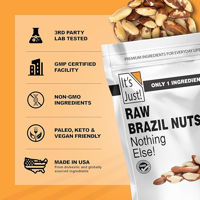 It's Just - Raw Brazil Nuts, 2lb, Unsalted, Non-GMO, Keto Friendly, Vegan, No PPO, Large, Premium