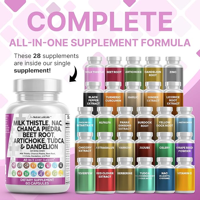 Clean Nutraceuticals Milk Thistle NAC Chanca Piedra Beet Root Artichoke Dandelion Root - Liver