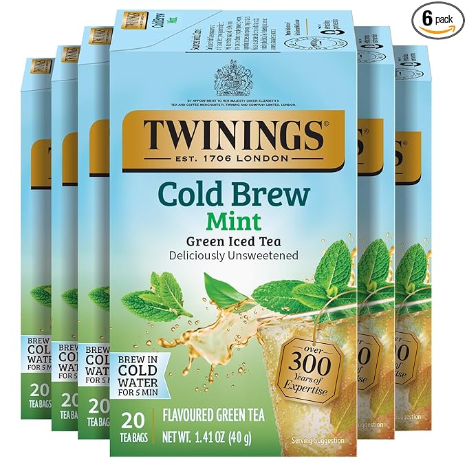 Twinings Mint Green Cold Brew Iced Tea Bags, 20 Count (Pack of 6), Unsweetened Flavoured Green Tea