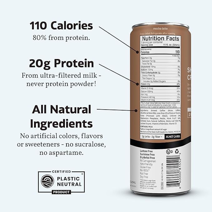 Slate Milk - High Protein Iced Coffee - Mocha Latte - 175mg Caffeine, Lactose Free Energy - 20g