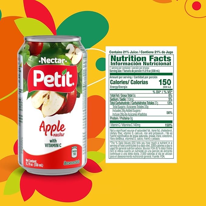 Petit Apple Nectar, 330 ml Cans (Pack of 24) ??Refreshing Fruit Juice Beverage