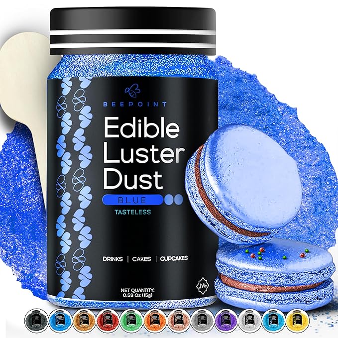 BeePoint Blue Edible Luster Dust 15g - Food Grade, Vibrant Color Shimmer Powdered Dust for Drinks