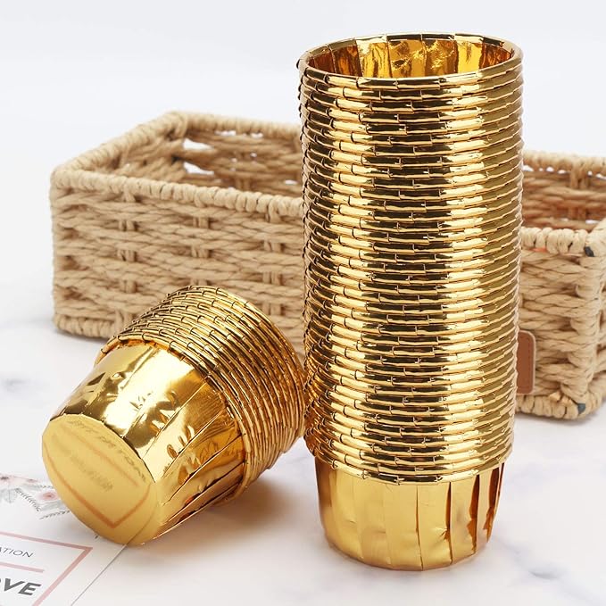 EUSOAR Gold Cupcake Liners, 100pcs 3.5 oz Disposable Aluminum ramekins, Foil Baking Cups, Aluminum