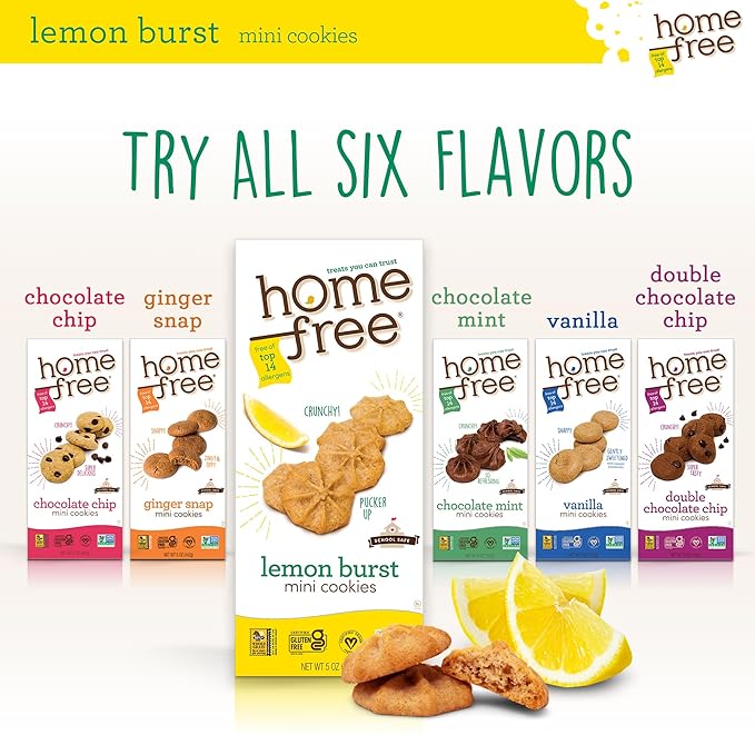 Homefree Mini Lemon Burst Cookies, Gluten Free, Nut Free, Vegan, School Safe and Allergy Friendly