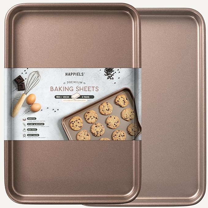 Nonstick Non-Toxic 18-inch Half Baking Sheet 2-Pack | Premium Extra Thick Sheet Pan | Warp