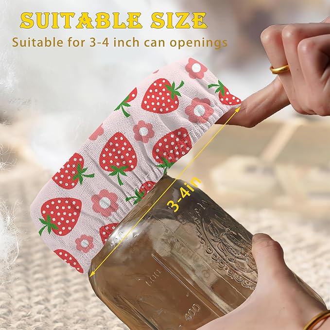 Cloth Covers for Sourdough Starter Jars, Red Strawberry Flower Heat Preservation to Increase