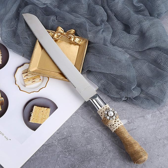 TANG SONG Set of 2 Rustic Wedding Cake Knife and Serving Set Wedding Cake Knife Serveing, Rustic
