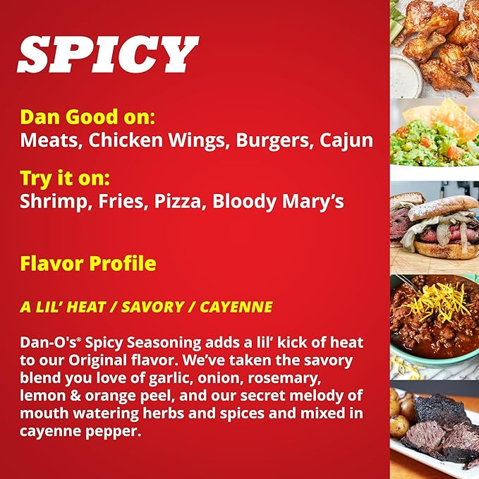 Dan-O's Spicy Seasoning, 2.5 oz Bottle, Hot Seasoning for Chicken, Wings, Burger Patties, Veggies