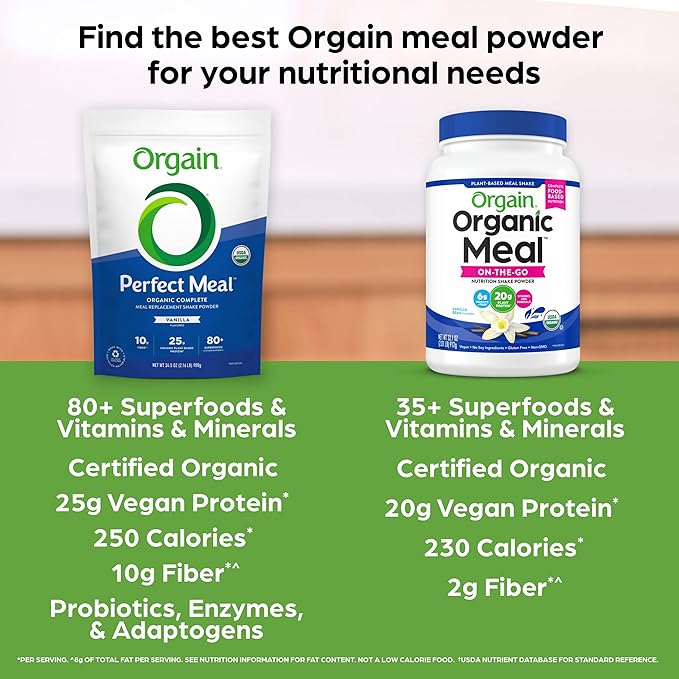 Orgain Perfect Meal, Organic, Vegan Meal Replacement Protein Powder, Vanilla - 25g Plant Based
