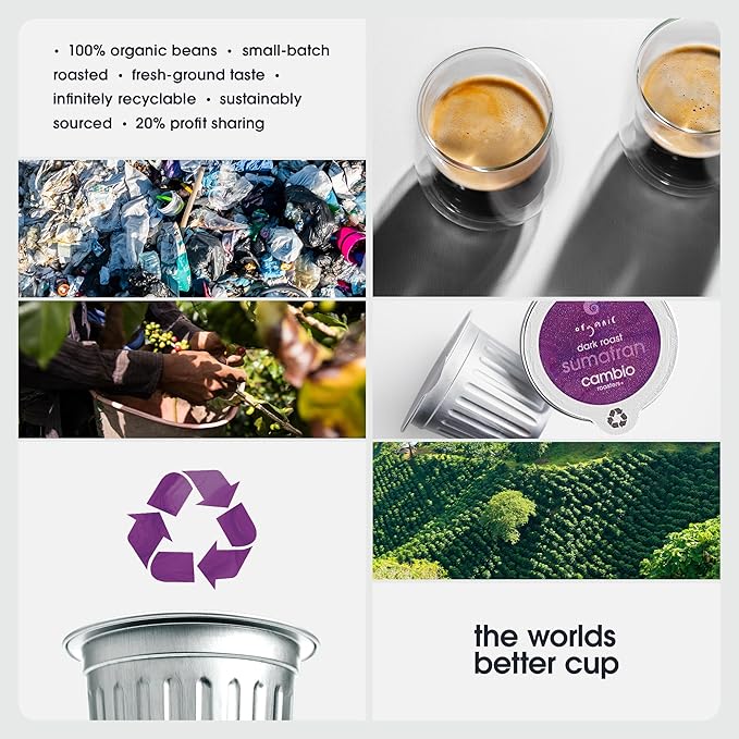 Cambio Roasters Sumatran Keurig Organic Coffee K Cups, Only Aluminum Keurig Coffee Pods with
