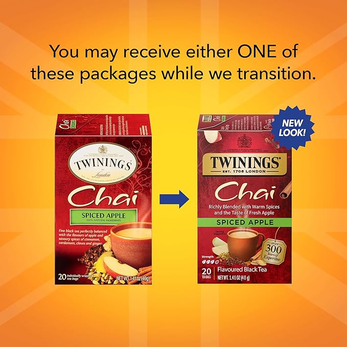 Twinings Spiced Apple Chai Black Tea Individually Wrapped Bags, 20 Count (Pack of 1), Sweet