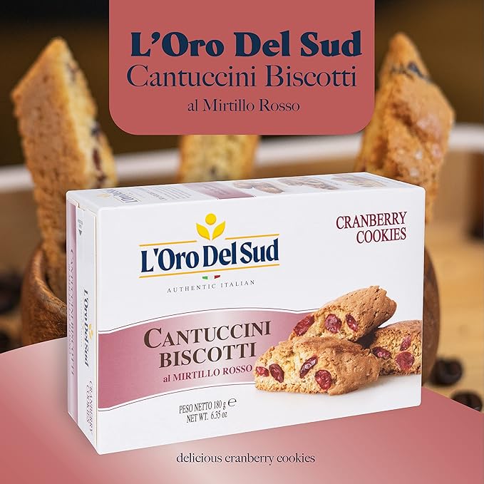 L'Oro Del Sud Cranberry Biscotti, Cantuccini d'Abruzzo, Italian Cookies Madewith Real Quality
