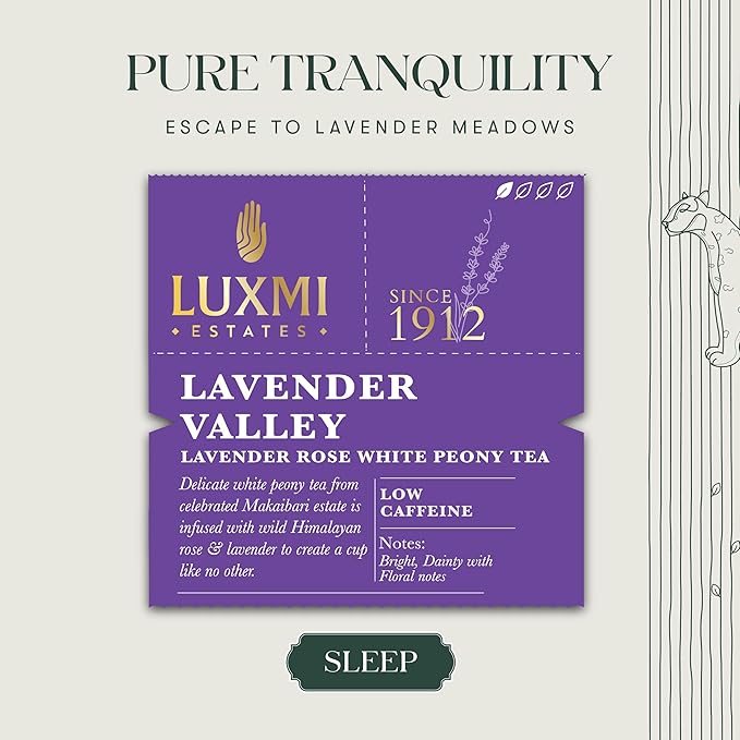 Luxmi Estates Lavender Valley Organic Lavender Tea (25 Tea Bags) Low Caffeine Tea Bags For Sleep