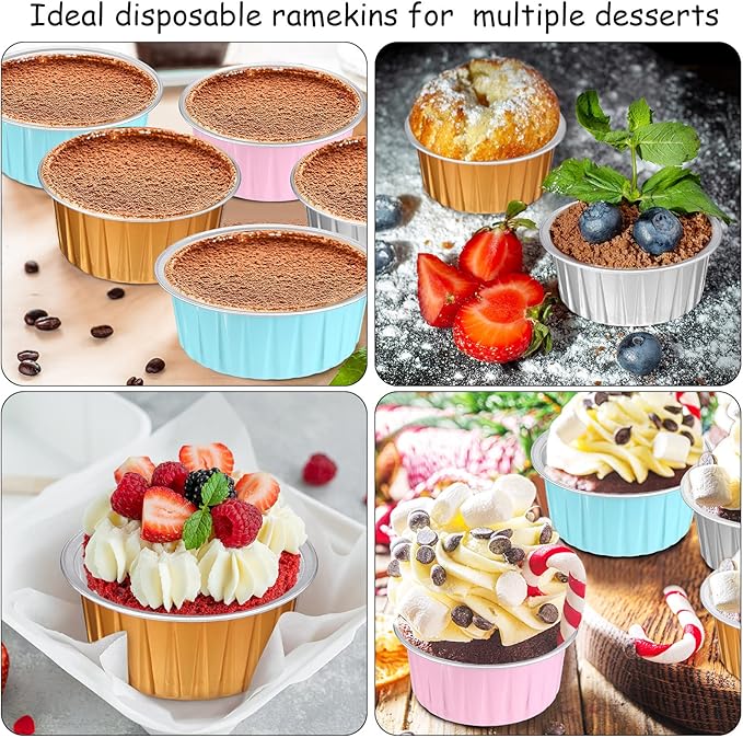 150 Pcs Cupcake Liners with Lids 5 oz Aluminum Foil Cupcake Baking Cups Disposable Ramekins Muffin