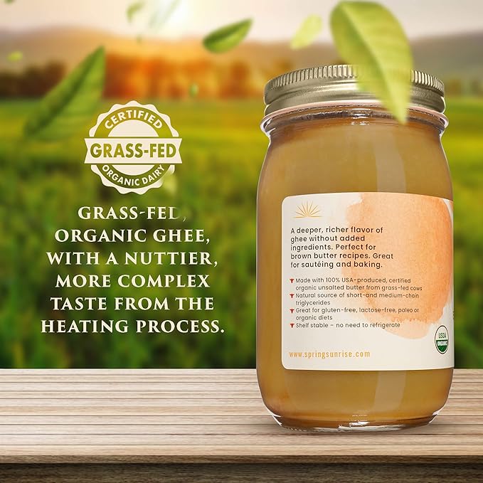 Spring Sunrise Organic Brown Ghee - Grass Fed Clarified Butter - Keto & Paleo Friendly, Lactose &