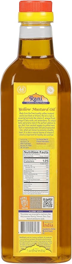 Rani Yellow Mustard Oil (Kachi Ghani) 33.8 Ounce (1 Liter) NON-GMO | Gluten Free | Vegan | 100%