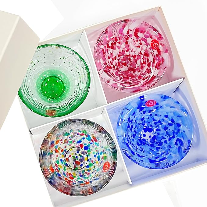 Japanese Handcrafted Sake Glass Set, Artisan Glassware for Cold Sake and Shochu, Made in Japan