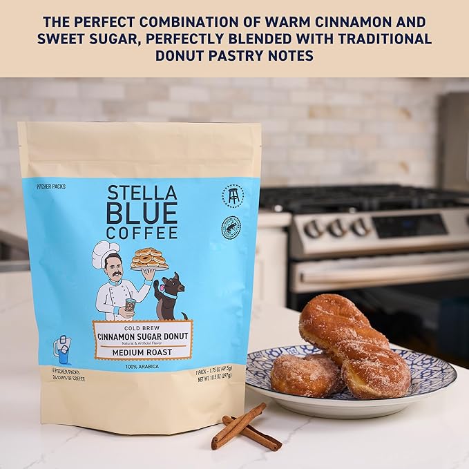 Stella Blue Cold Brew Coffee Packets, Cinnamon Sugar Donut, Medium Roast Ground Coffee, Warm