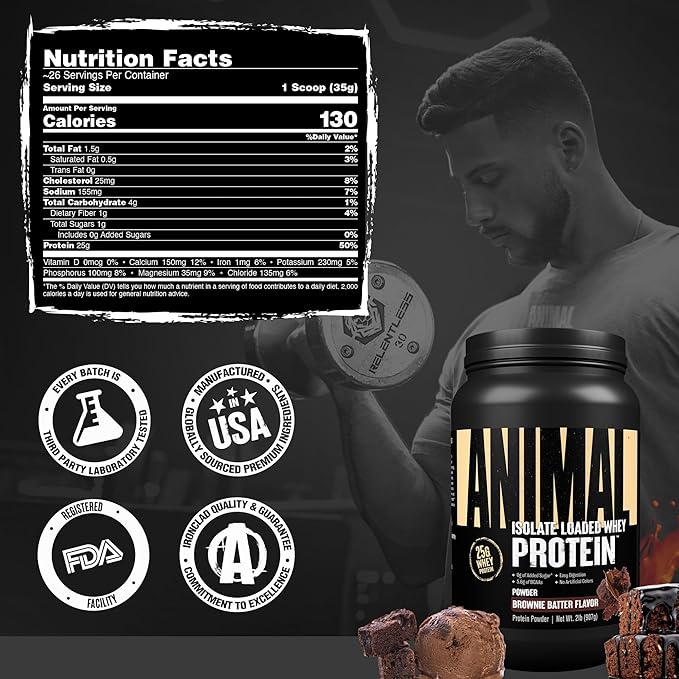 Animal Whey Isolate Protein Powder - Loaded for Pre & Post Workout Muscle Builder and Recovery with
