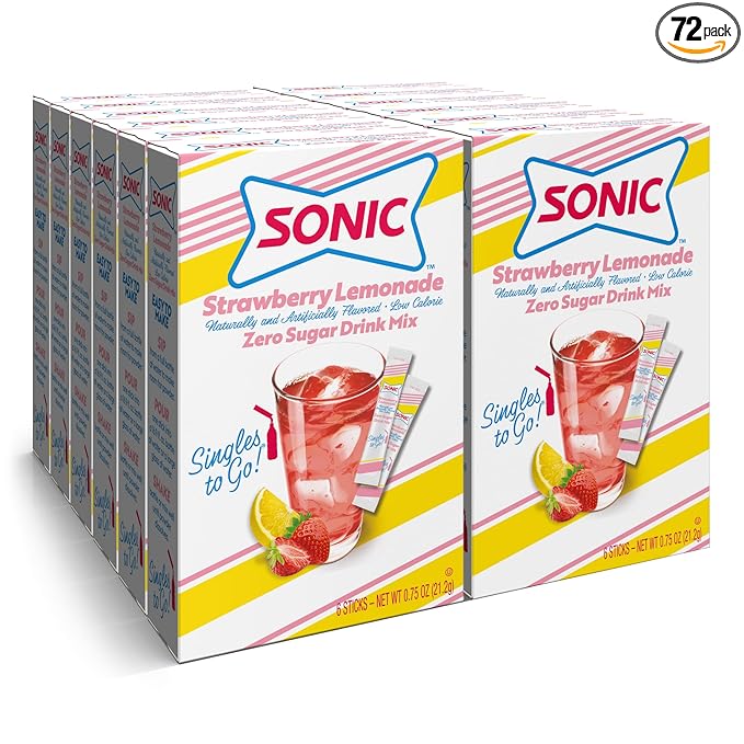 Sonic Singles To Go Powdered Drink Mix, Strawberry Lemonade, 6 Sticks Per Box, 12 Boxes (72 Sticks