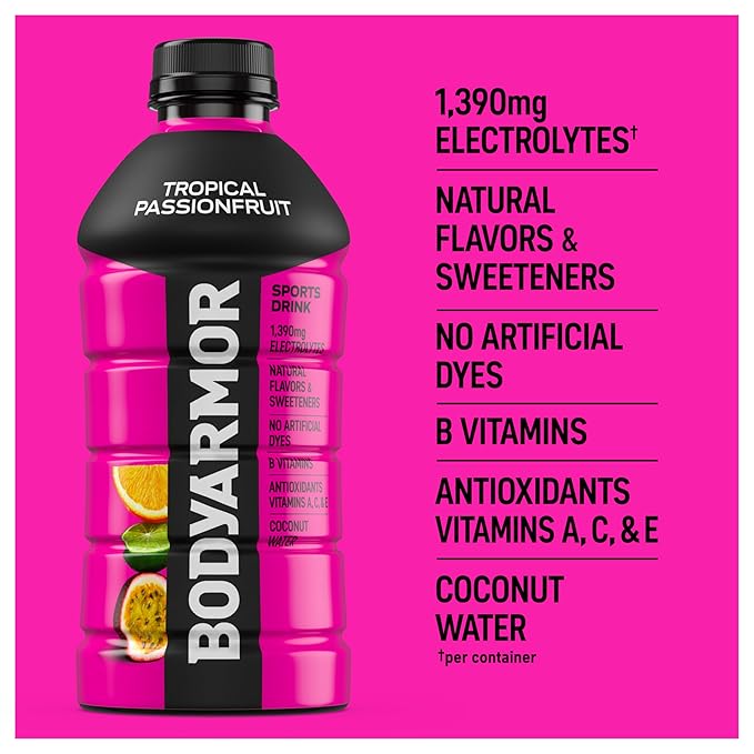 BODYARMOR Sports Drink Sports Beverage, Tropical Passionfruit, Coconut Water Hydration, Natural