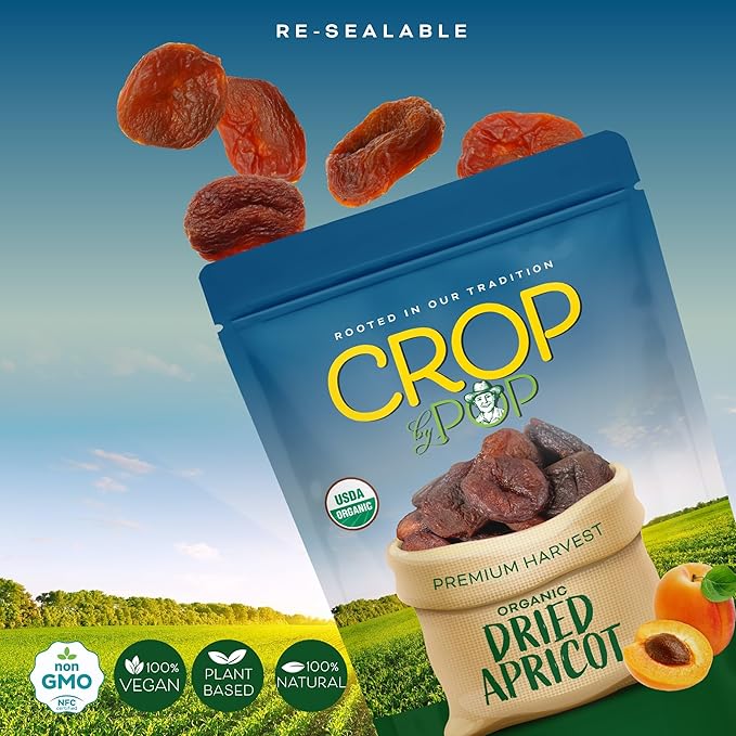 CROP BY POP - Organic Sun Dried Apricots, No Sugar Added, Unsulphured (16oz, 1 LB) Bulk Dry Fruits