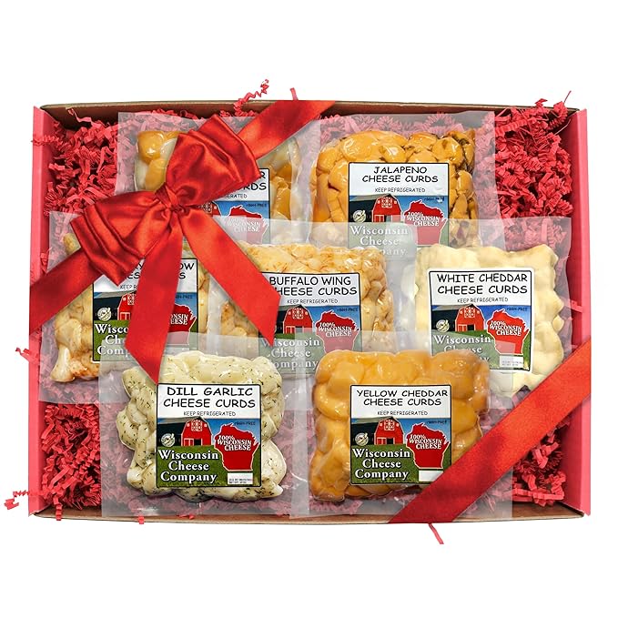 Wisconsin Cheese Company - 100% Wisconsin Cheese Curd Variety Sampler Gift Box - (Pack of 7) | Huge