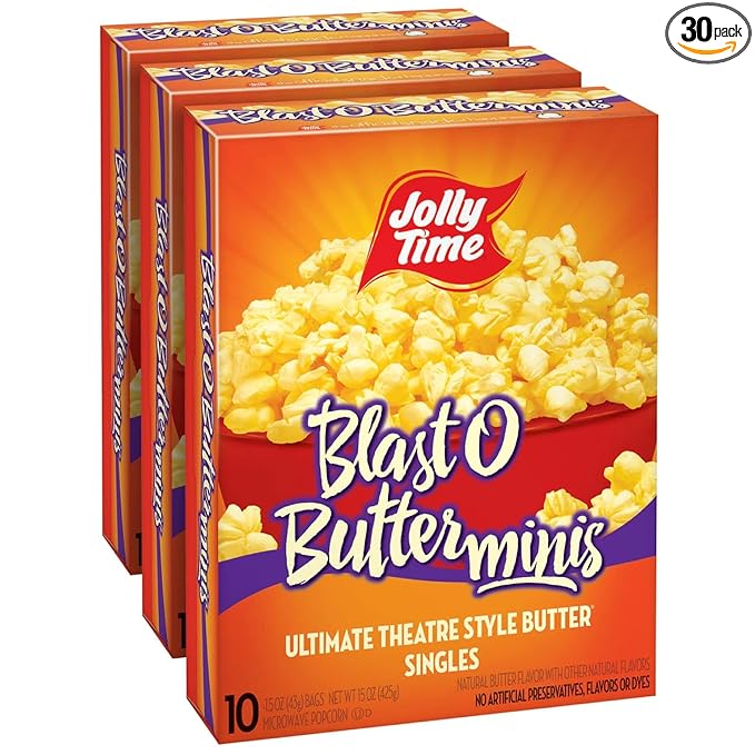 Jolly Time Blast O Butter, Ultimate Movie Theater Butter Microwave Popcorn, 1.5oz Personal Bag, 10
