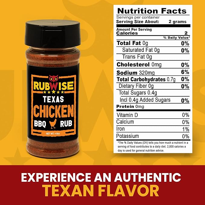 Rubwise Texas Style Chicken Seasoning Rub (No MSG) | BBQ Rubs and Spices for Smoking and Grilling