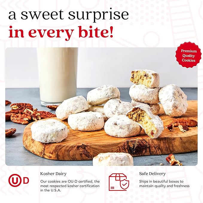 David's Cookies Gourmet Butter Pecan Meltaway Round Tin with Crunchy Pecans and Powdered Sugar
