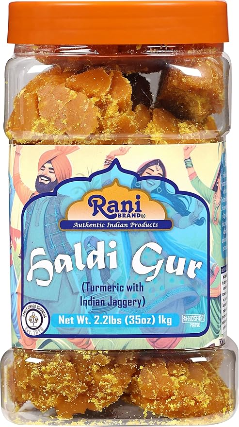 Rani Haldi Gur (Turmeric with Indian Jaggery) Indian Unrefined Raw Cane Sugar 35oz (2.2lbs) 1kg PET