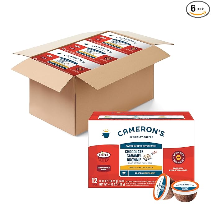 Cameron's Coffee Single Serve Pods, Flavored, Chocolate Caramel Brownie, 12 Count (Pack of 6)