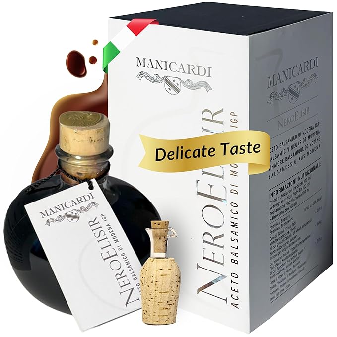 MANICARDI Traditional Balsamic Vinegar of Modena PGI - Black Elisir with Drip-Stop Dispenser