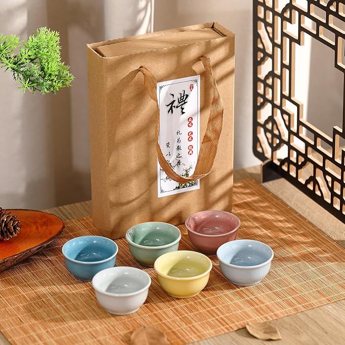 Skyley 6 Pieces Korean Soju Shot Glasses Sets Porcelain Cups Korean Ceramic Cups Tea Accessories