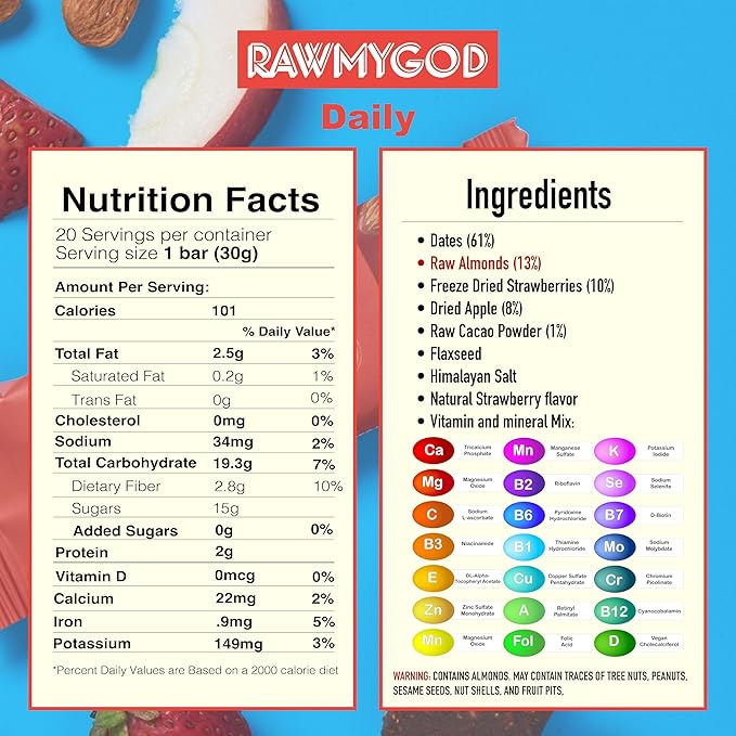 RAWMYGOD Fruit and Nut Bars, Gluten Free, Vegan, No Added Sugar (20 bars, Vitality Pack - 5