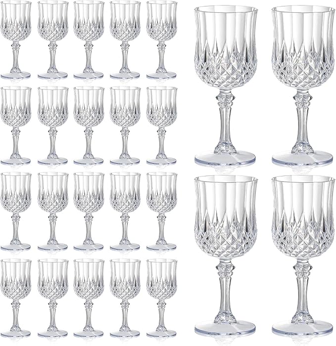 XUWAIDSGN 24 Pcs 7oz Plastic Vintage Wine Glasses Drinking Glasses Unbreakable Wedding Glassware